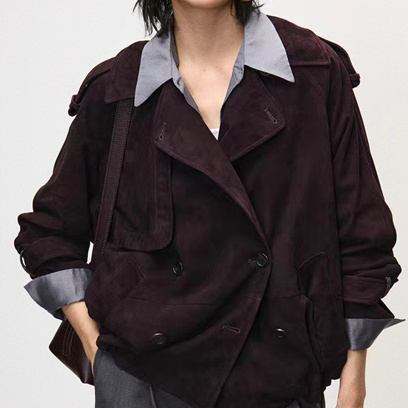 Real Suede Jacket Autumn Women - Leather Work For Kids 评论和价格